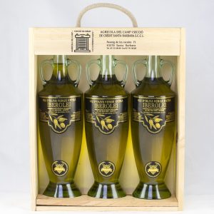 Ánfora 0,75cc aceite de oliva virgen en estuche de madera de tres unidades